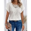 Women's Tops Casual Scoop Neck Short Sleeve Waffle Knit Hollow Out Shirts Loose Tunic Tops Blouses - 2 of 2
