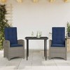vidaXL 3Pc Patio Dining Set-Adjustable Poly Rattan Reclining Chairs-Navy Cushions-Tempered Glass Table-Indoor/Outdoor Furniture for Garden, Deck - 2 of 4