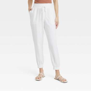 Women's High-Rise Linen Regular Fit Ankle Joggers - A New Day™
