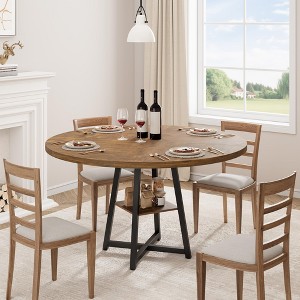 47 in Round Dining Table, Wooden Kitchen Table for 4, Farmhouse Dinner Table with Wooden Top and Legs for Dining Room or Living Room (Only Table) - 1 of 4