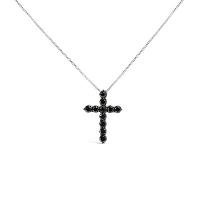 Haus of Brilliance Silver and Black Rhodium 1.0 Cttw Black Diamond Cross Pendant Necklace