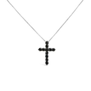 Haus of Brilliance Silver and Black Rhodium 1.0 Cttw Black Diamond Cross Pendant Necklace - 1 of 4