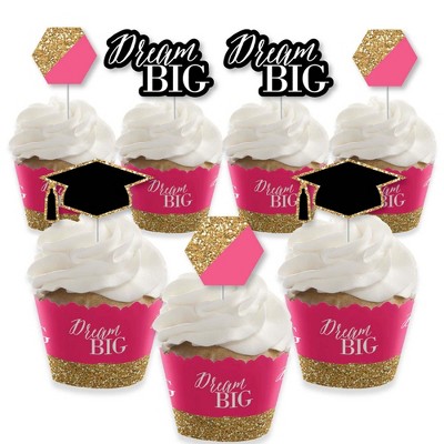 Big Dot of Happiness Dream Big - Cupcake Decoration - Graduation Party Cupcake Wrappers and Treat Picks Kit - Set of 24