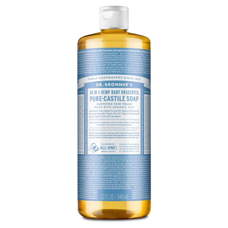 Dr. Bronner&#39;s 18-In-1 Hemp Baby Pure Castile Liquid Soap - Unscented - 32 fl oz, 1 of 11