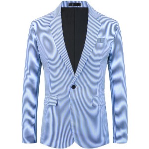 INSPIRE CHIC Men's Notch Lapel Single Breasted Formal Business Striped Blazer - 1 of 4