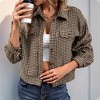 Coolmee Women's Cropped Shacket Jacket Fashion Plaid Button Down Shirt Fall Coat Tops - 3 of 4