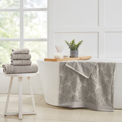 Gray Cotton Damask Jacquard 6-Piece Towel Set