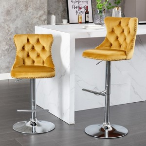 Mshliw Set of 2 Adjustable Swivel Velvet Barstools with Tufted Backrest, Modern Upholstered Counter Chairs with Chrome Base for Kitchen and Home Bar - 1 of 4