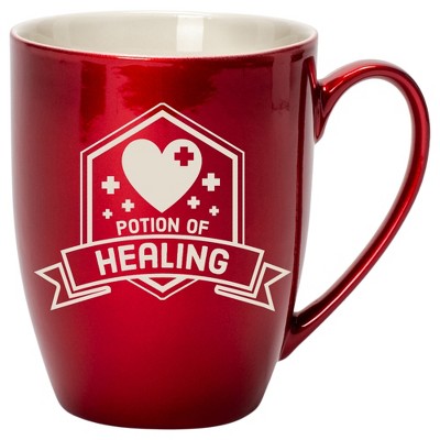 100 North Magic Potion 10 Ounce Cardinal Red Metallic Finish, Comfortably Fits Your Hands, New Bone China Coffee Tea Cup Mug, Potion of Healing