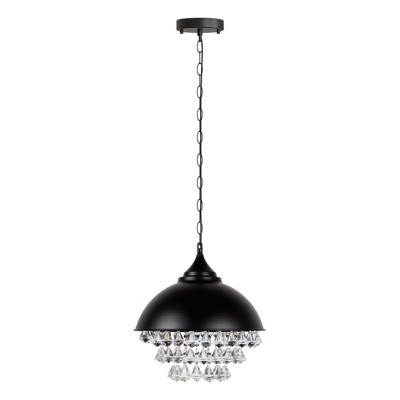 YANSUN Industrial Crystal Pendant Light, 1-Light Hanging Fixture, Black Finish, E26 Base, Non-Integrated Bulb Design