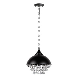 YANSUN Industrial Crystal Pendant Light, 1-Light Hanging Fixture, Black Finish, E26 Base, Non-Integrated Bulb Design - 1 of 4