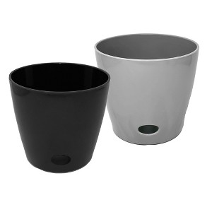 Self-Watering Plant Pot Set of 2 – 10" Gray & Black (1 of each color) - 1 of 4