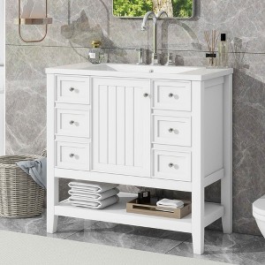 MAYEERTY 36" Bathroom Vanity without Sink Cabinet Base 1 Cabinet 3 Drawers Black - 1 of 4