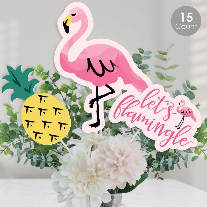 Big Dot of Happiness Pink Flamingo - Party Like A Pineapple - Tropical Summer Party Centerpiece Sticks - Table Toppers - Set of 15, 1 of 8