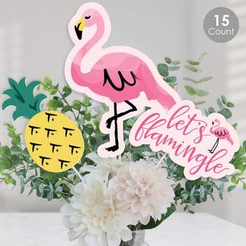 Big Dot of Happiness Pink Flamingo - Party Like A Pineapple - Tropical Summer Party Centerpiece Sticks - Table Toppers - Set of 15