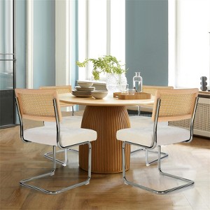 Set of 4 Kylie 20.5" Wider Tufted Seat Upholstered Fabric Chairs with Chrome Legs And Mesh Backrest Cane Rattan Dining Chairs - Maison Boucle - 1 of 4