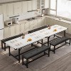 Dining Table Set for 4-6,63" Extendable Kitchen Table & Bench,Metal Frame Rectangle Table Set with 2 Upholstered Benches for Dining Room,Apartment - 3 of 4