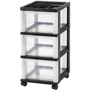 IRIS USA Medium 3 Drawer Cart with Organizer Top, Black - 1 of 4