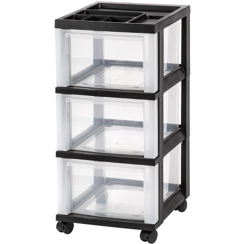 IRIS USA Medium 3 Drawer Cart with Organizer Top, Black - image 1 of 4