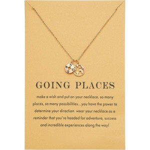 Compass & World Map Pendant Necklace, 18K Gold Plated Graduation Gift - 1 of 4