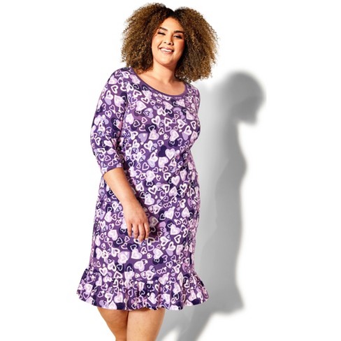 Avenue | Women'S Plus Size Frill Hem Print Sleep Dress - Purple - 34 :  Target