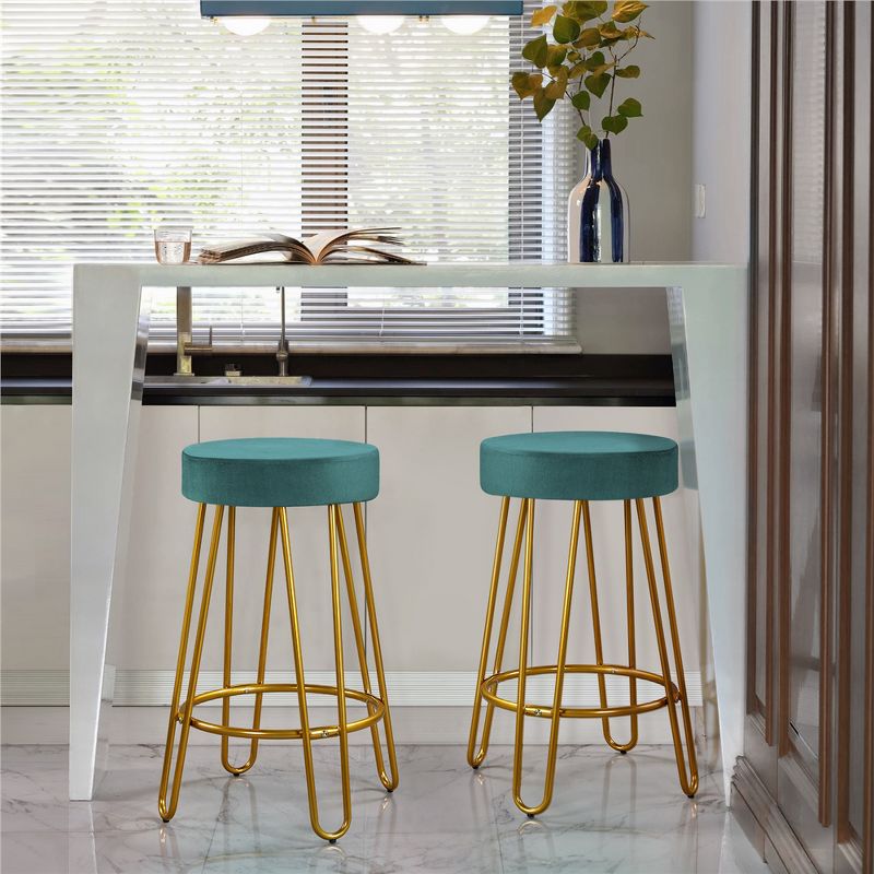 Yaheetech Set of 2 Upholstered Velvet Counter Stools with Metal Legs, 2 of 8
