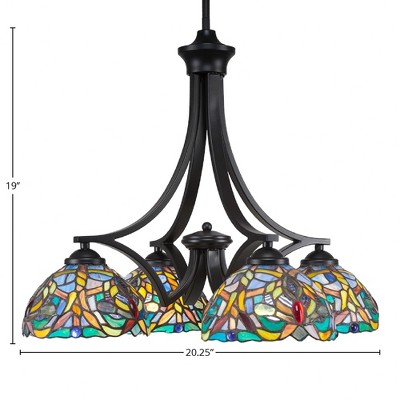 Toltec Lighting Zilo 4 - Light Chandelier in  Matte Black with 7" Kaleidoscope Art Glass Shade