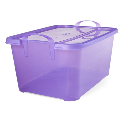 Sterilite 18 Gallon Storage Tote Stackable Plastic Bin with Lid, Purple, 8  Pack