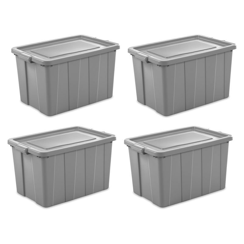 Sterilite 30 Gallon Tuff1 Storage Tote, Stackable Bin with Lid, Plastic Container to Organize Garage, Basement, Attic, Gray Base and Lid, 4-Pack, 1 of 6
