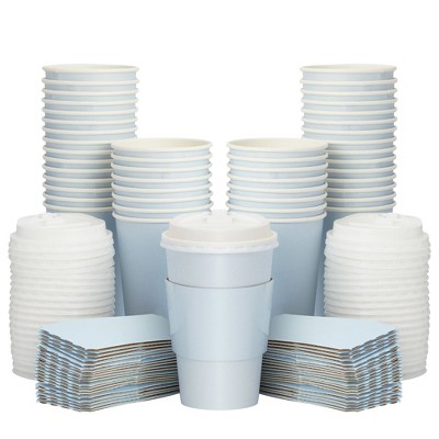 48-Pack Disposable Floral Paper Coffee Cups with Lids 16 oz , To Go Coffee  Cups for