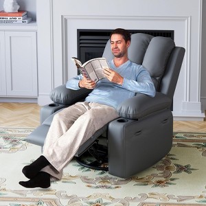 Leather Recliner Chair, Manual Recliner w/Comfortable Arms and Cup Holders for Living Room CF8011 - 1 of 4