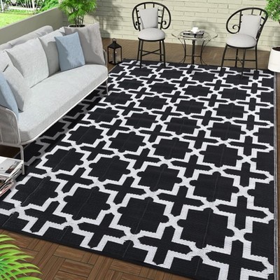 6x9 Outdoor Rug Non Slip - Washable Picnic Rug for Patio, Camping, Beach (Black & White)