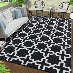 6x9 Outdoor Rug Non Slip - Washable Picnic Rug for Patio, Camping, Beach (Black & White) - 1 of 4