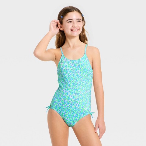 Детские купальники Art Class Girls' Vibrant Meadow Floral One Piece Swimsuit - art class™ Blue L