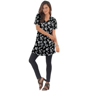 Roaman's Plus Size Cotton Short Sleeve V-Neck Ultimate Tunic - 1 of 4