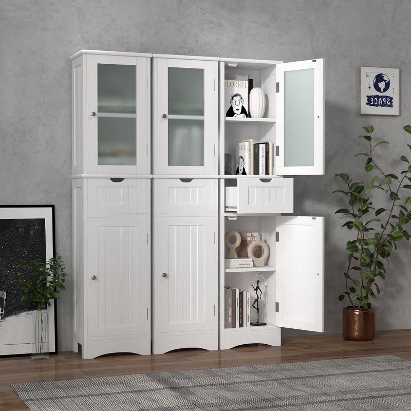 Costway Bathroom Tall Cabinet Freestanding Linen Tower with Doors & Drawer Black/Grey/White, 4 of 11