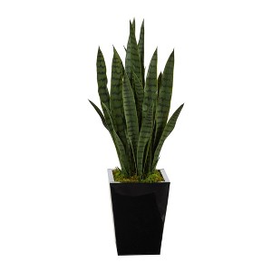 Nearly Natural 40-in Sansevieria Artificial Plant in Black Metal Planter - 1 of 4