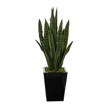 Nearly Natural 40-in Sansevieria Artificial Plant in Black Metal Planter