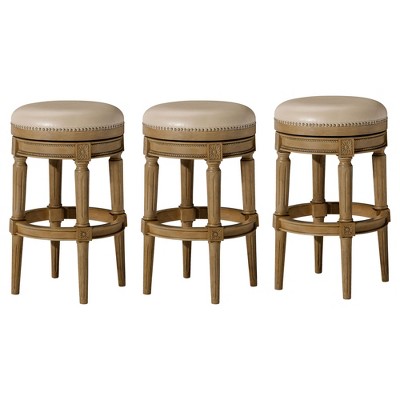 Maven Lane Pullman Upholstered Backless Swivel Kitchen Stool with Vegan Leather Cushion Seat, Set of 3