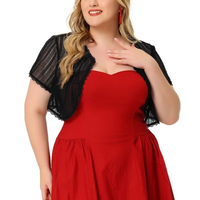 Agnes Orinda Women's Plus Size Sheer Lace Elegant Eyelet Crop Banquet Shrugs