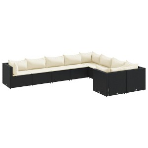 vidaXL 9 Piece Patio Sofa Set with Cushions - Black Poly Rattan, Modular and Comfortable Outdoor Lounge Furniture for Garden, Terrace, Backyard, Patio - 1 of 4