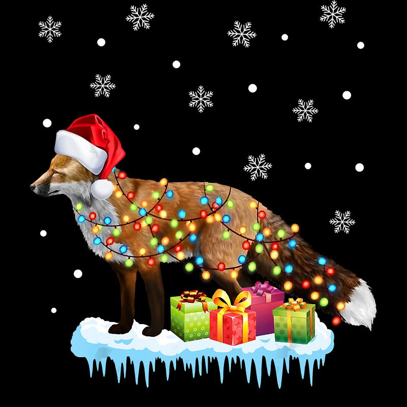 Junior's Design By Humans X-Mas Fox Christmas Lights Funny Wild Animal Design Gift T-Shirt By NekoShop T-Shirt, 2 of 4
