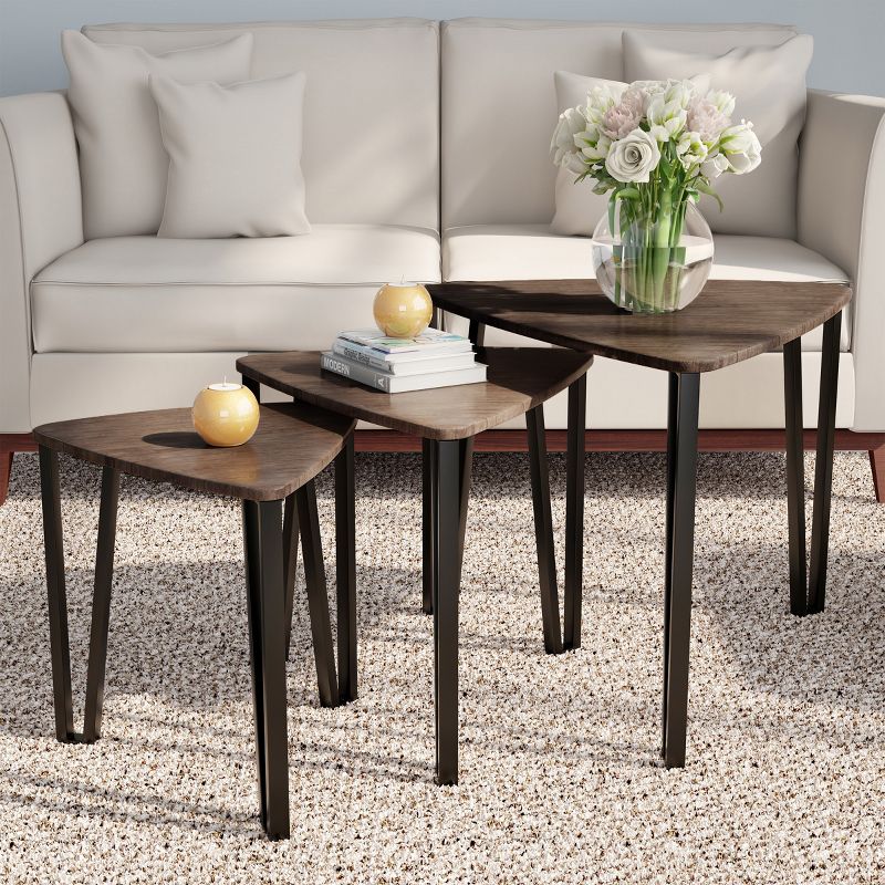Nesting Tables-Set of 3, Modern Woodgrain Look for Living Room Coffee Tables or Nightstands-Contemporary Accent Decor Home Furniture by Hastings Home, 1 of 9