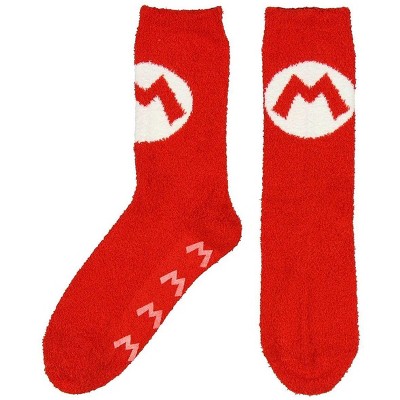 Bioworld Super Mario Bros. Red Mario Logo Cozy Adult Crew Socks