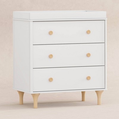 White and Natural Wood 3-Drawer Nursery Dresser with Changing Tray