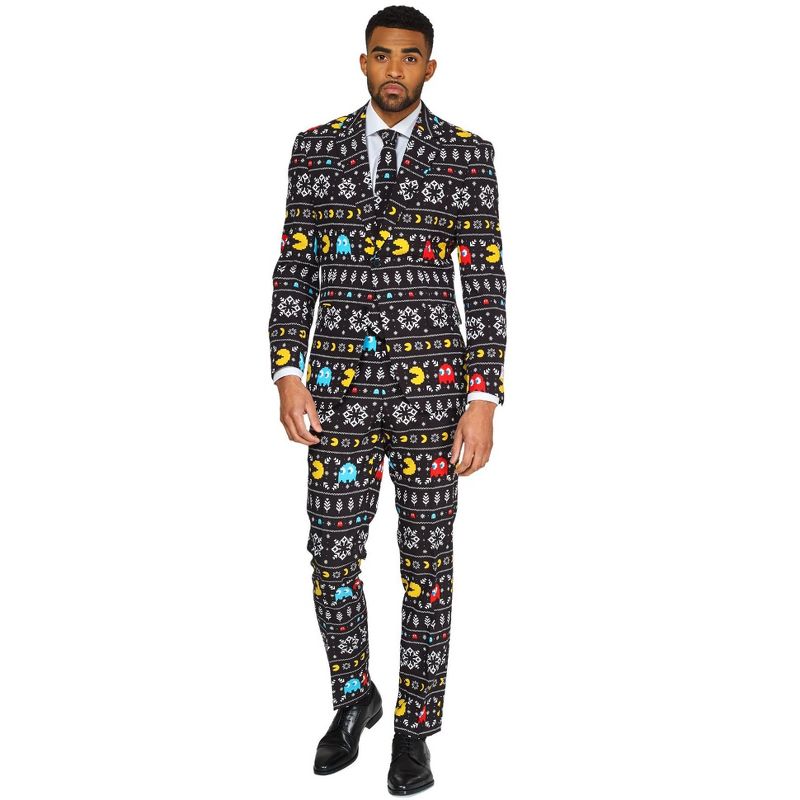 OppoSuits Men's Christmas Suit - Winter PAC-MAN - Black, 1 of 7