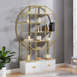 Hommoo 70.8 Inch Round Bookshelf with Two Drawers - 1 of 4