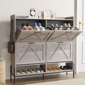 Shoe Cabinet with 4 Flip Drawers,Narrow Shoe Cabinet Storage,Freestanding Shoe Storage Cabinet Organizer,Dry and Wet Separation with Metal Legs - 1 of 4
