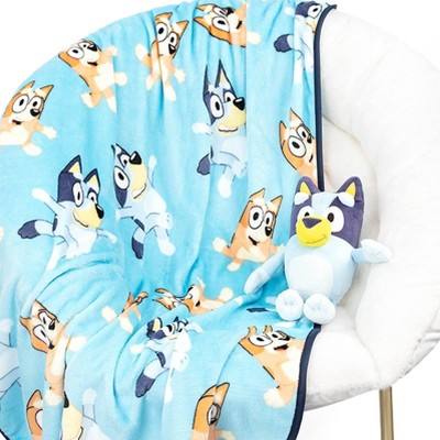 Bluey Dance Party Kids' Blue Fleece Throw Blanket and Plush Pillow Set