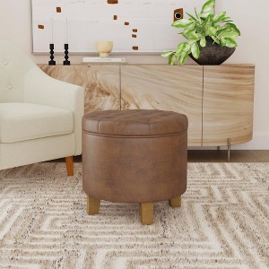 Round Storage Ottoman Faux Leather - HomePop - 1 of 4